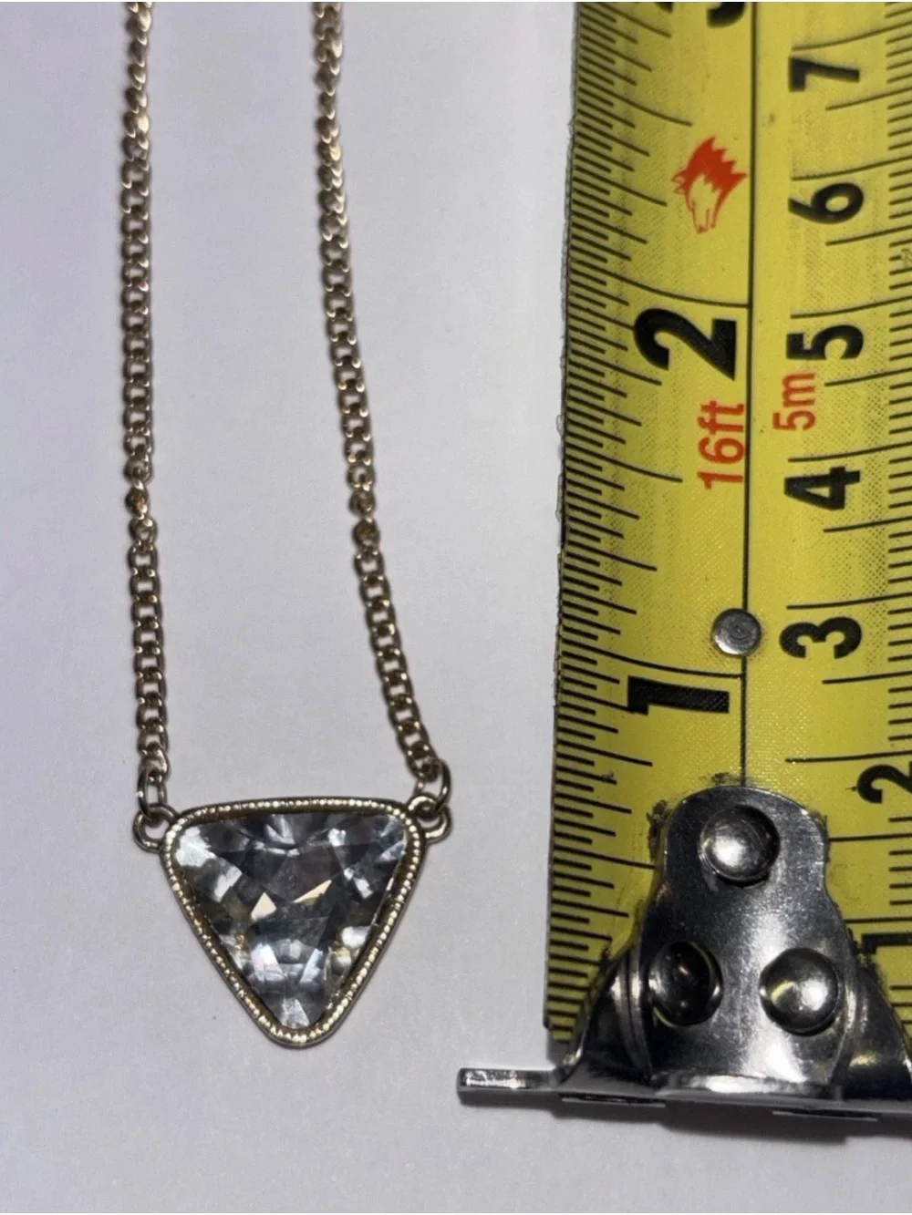 Vintage Gold Tone Trillion Cut Crystal Pendant Necklace - 33